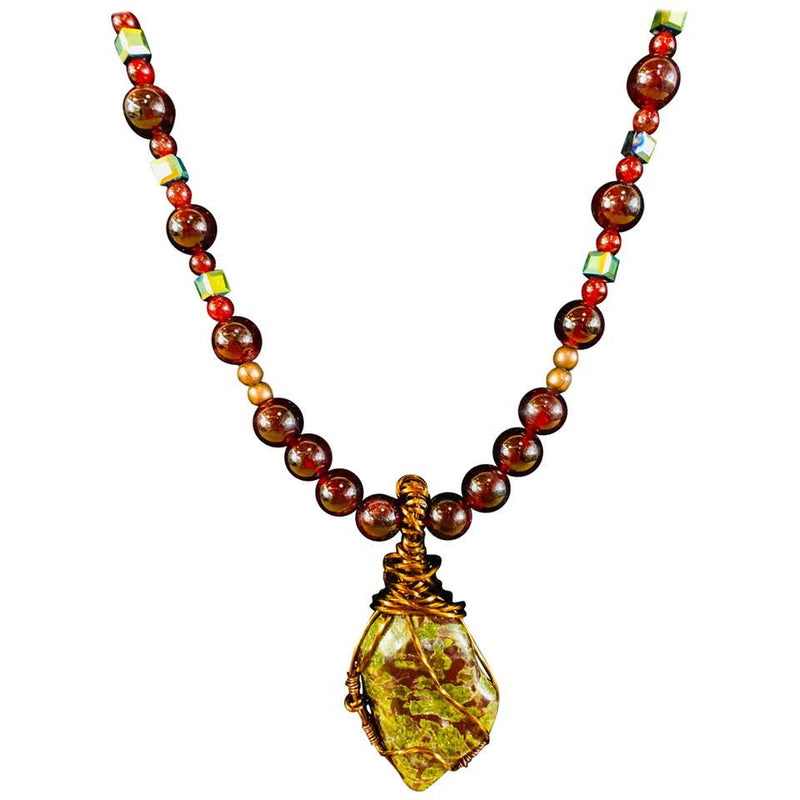 Bloodstone Pendant with Antiqued Copper Handmade Necklace