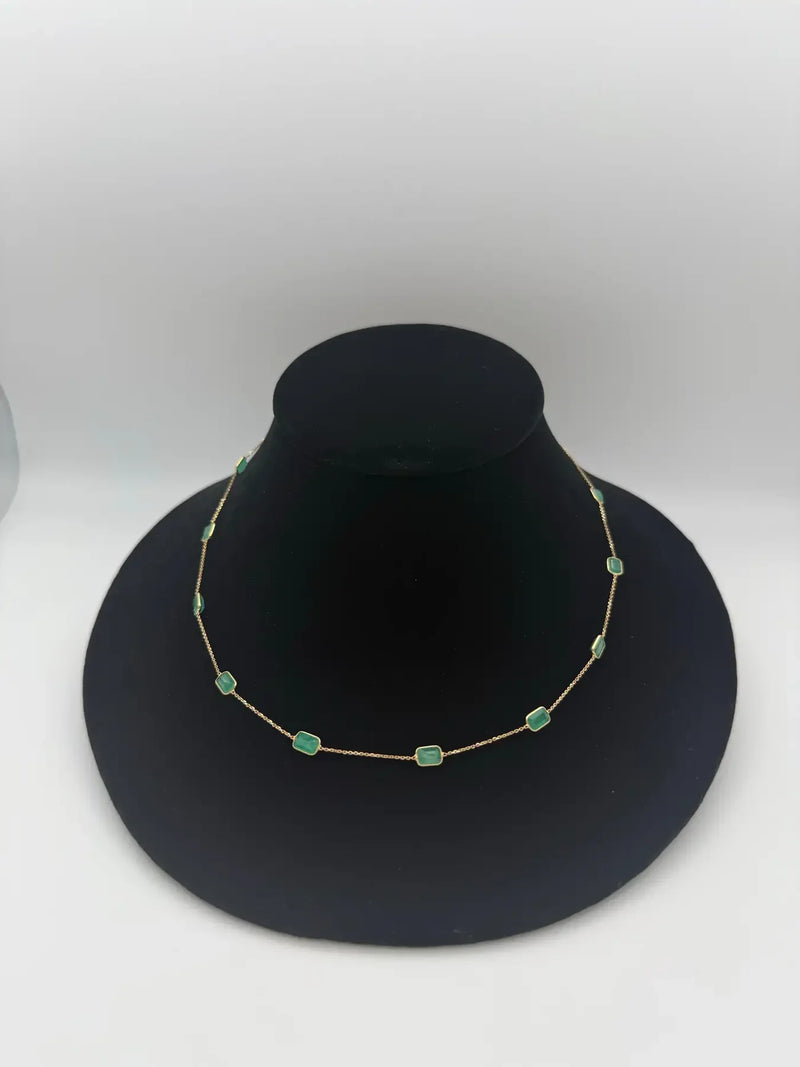 5.95 Carat Octagon Emerald Station Chain Necklace in 18k Solid Yellow Gold