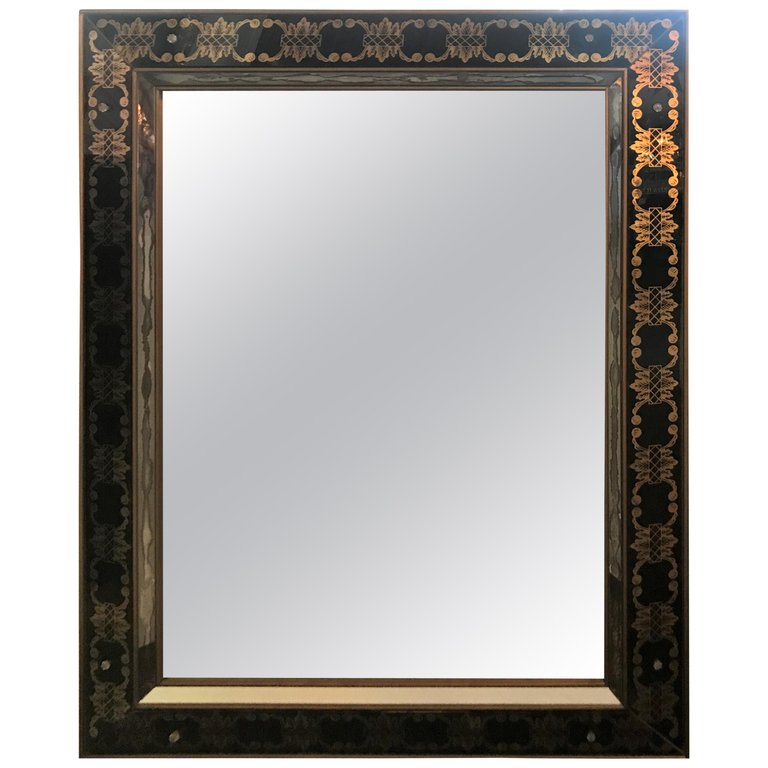 Hollywood Regency Style Églomisé Rectangular Wall / Console Mirror