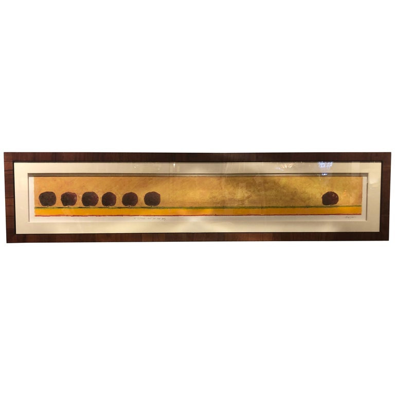 Signed Water Color Contemporary Painting Titled in a Mahogany and Ebony Frame