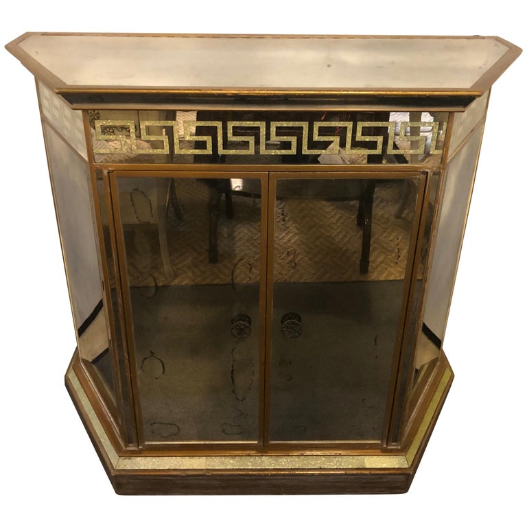 Mid-Century Modern Greek Key Design All Mirrored Bar or Serving Station