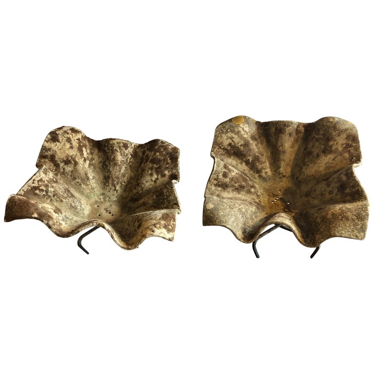 Pair of Large Willy Guhl Vintage Shell Form or Handkerchief Planters on Stands