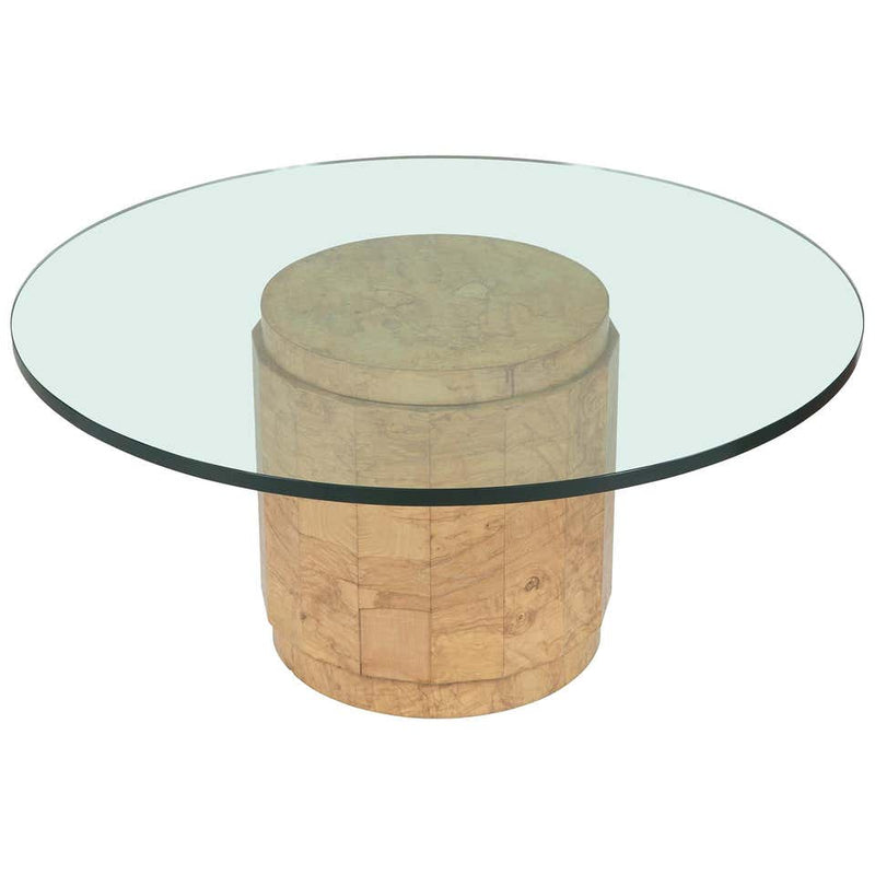 Edward Wormley for Dunbar Glass and Olive Burl Wood Low Table