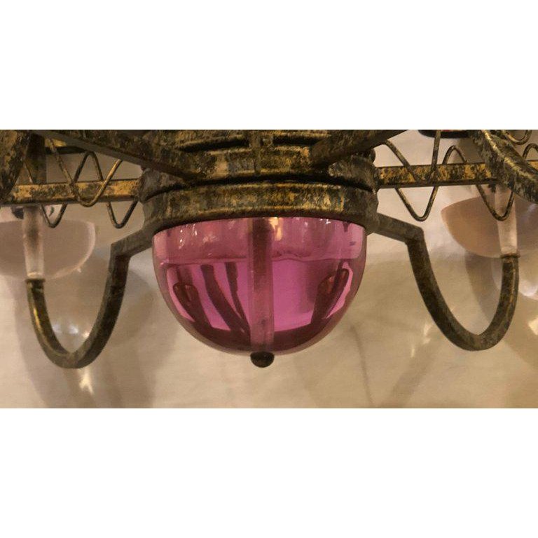 1960s Hollywood Regency Style Iron and Lucite Chandelier