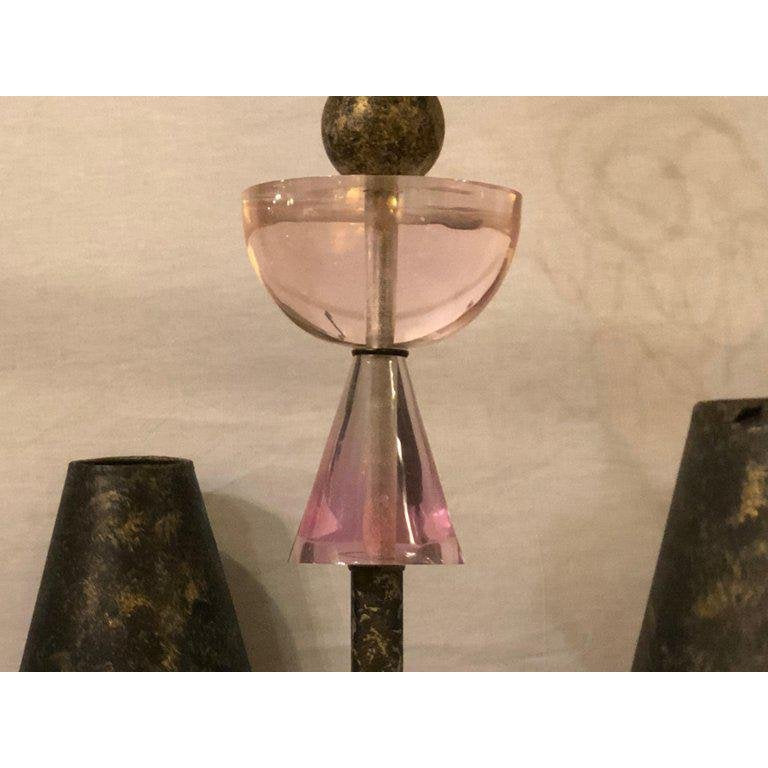 1960s Hollywood Regency Style Iron and Lucite Chandelier