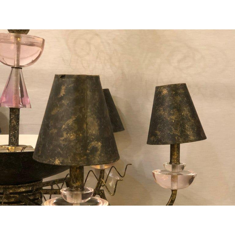 1960s Hollywood Regency Style Iron and Lucite Chandelier
