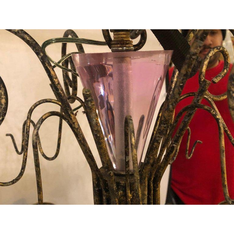 1960s Hollywood Regency Style Iron and Lucite Chandelier