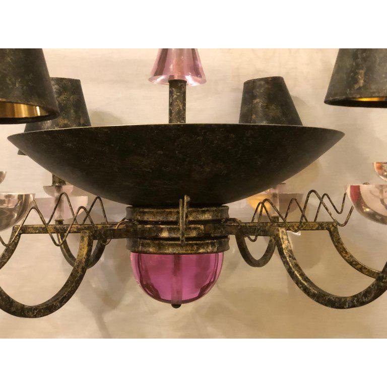 1960s Hollywood Regency Style Iron and Lucite Chandelier