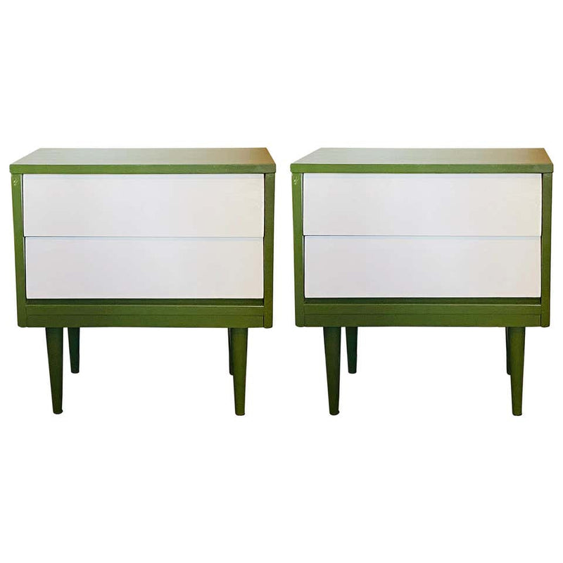 Pair of Mid Century Modern Two Tone Paint Decorated Night Stands or Lamp Tables