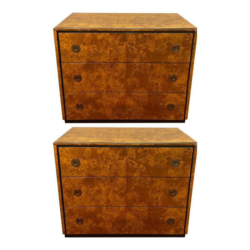 1970’s Mid-Century Modern Tortoise Burl & Ebony Wood John Stuart Chests-a Pair