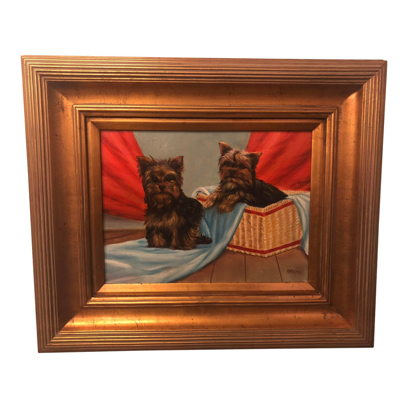 1980s Bichon Bolognese Dogs Oil on Canvas Painting