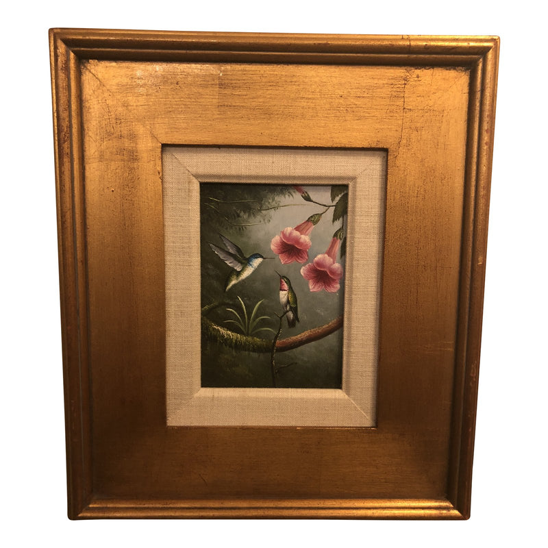1980s Bird Framed Oil on Panel Painting