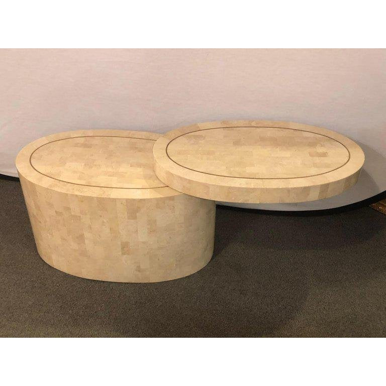 1980s Hollywood Regency Tessellated Bone Swivel Expanding Coffee Table