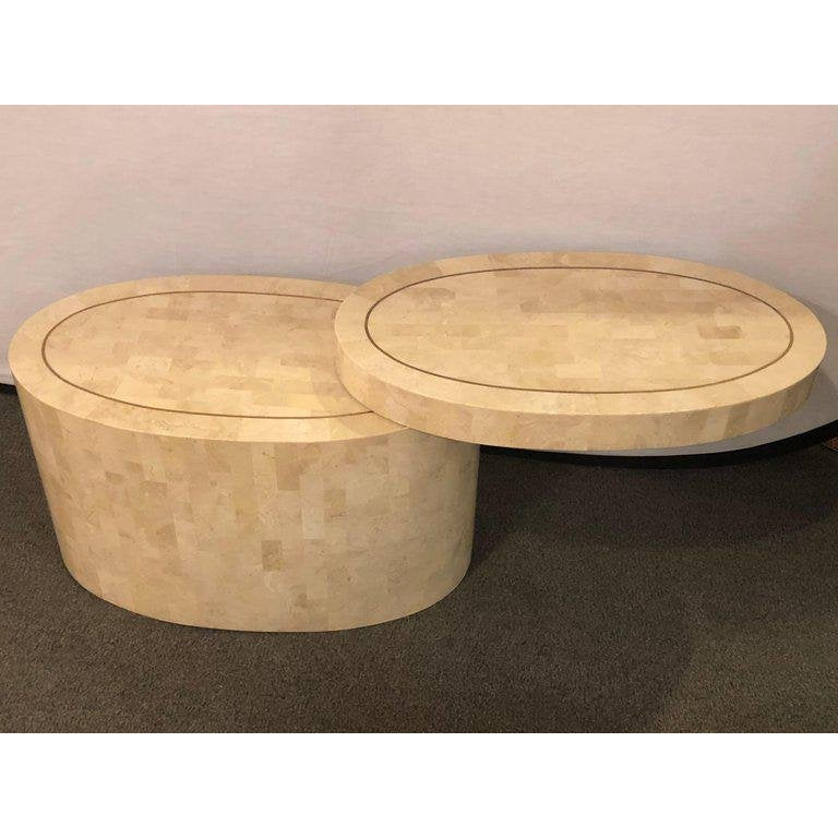 1980s Hollywood Regency Tessellated Bone Swivel Expanding Coffee Table