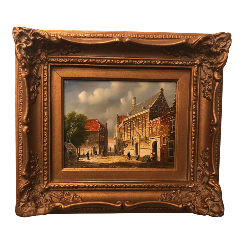 1980s Oil on Panel Framed Genre Painting