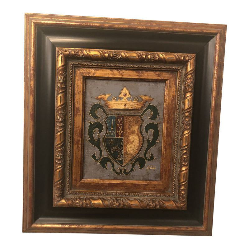 1980s Shield and Crown Oil on Canvas Painting