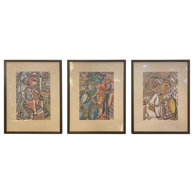 A Group of Three Picasso Style Prints, Framed and Matted
