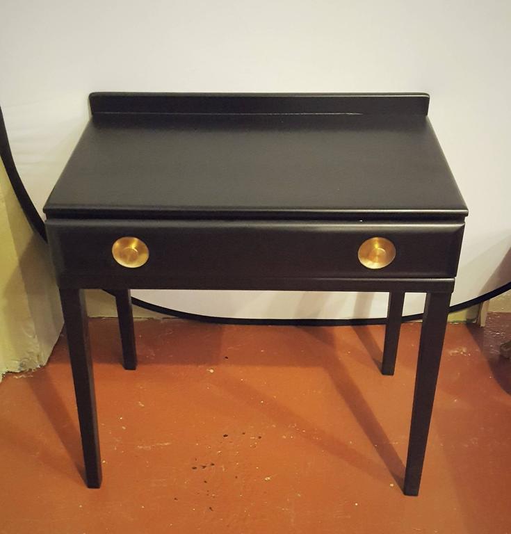 Ebonized Vanity or Desk With Single Drawer Hollywood Regency Style