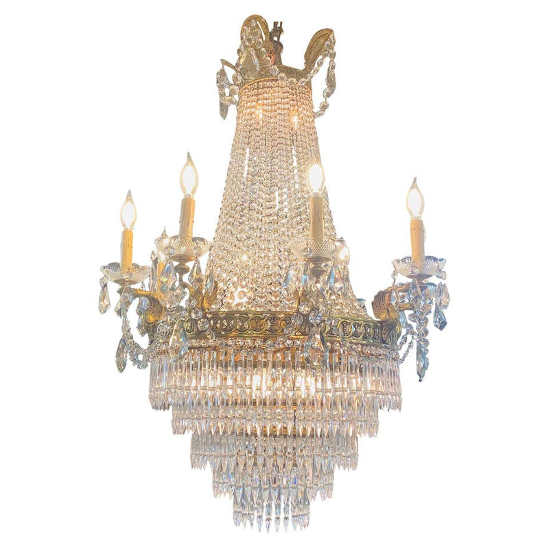 A French Louis XVI Empire Style Bronze and Crystal Chandelier
