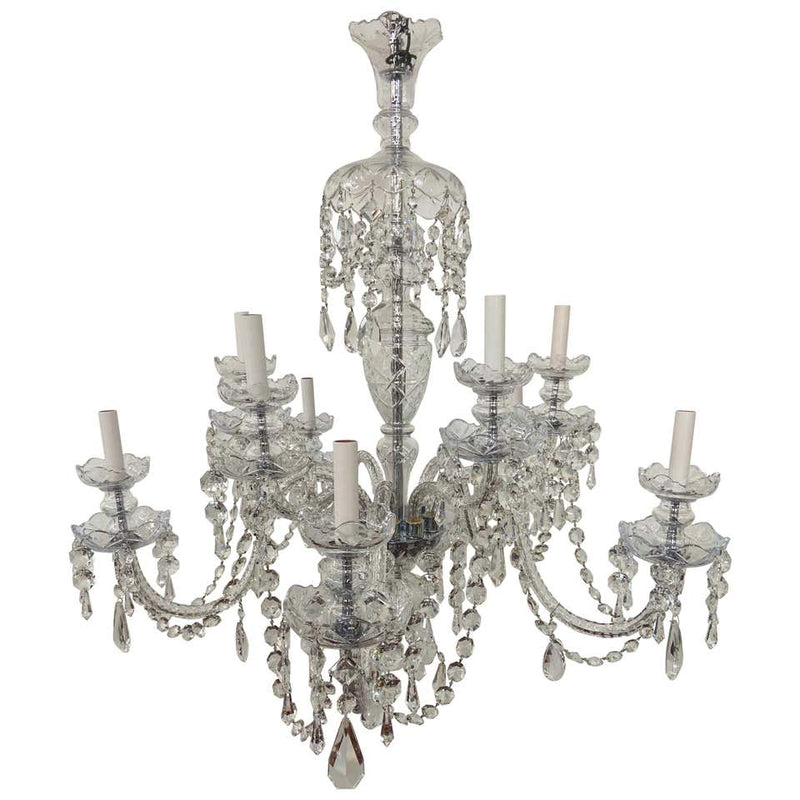 Art Deco Style Large Crystal Chandelier in the Manner of Waterford