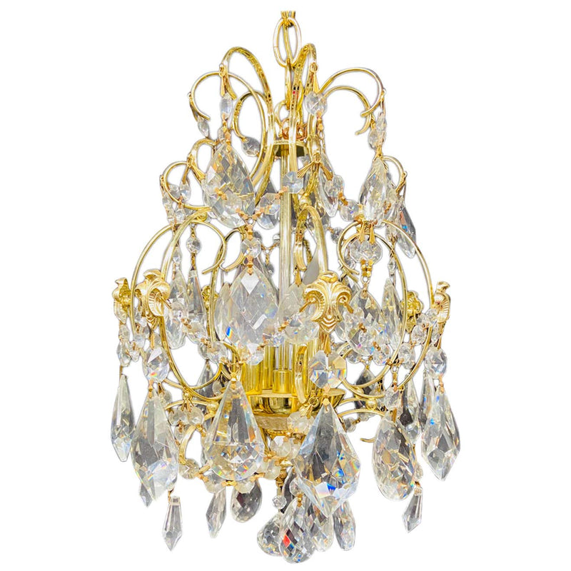 Small Hollywood Regency Style Crystal Brass Chandelier