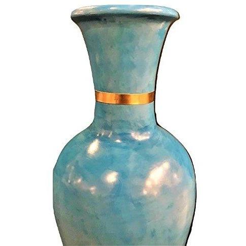 Vintage Turquoise Vase with Upper Gold Trim