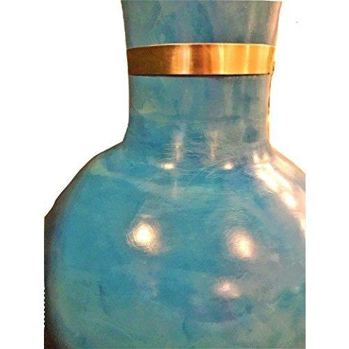 Vintage Turquoise Vase with Upper Gold Trim