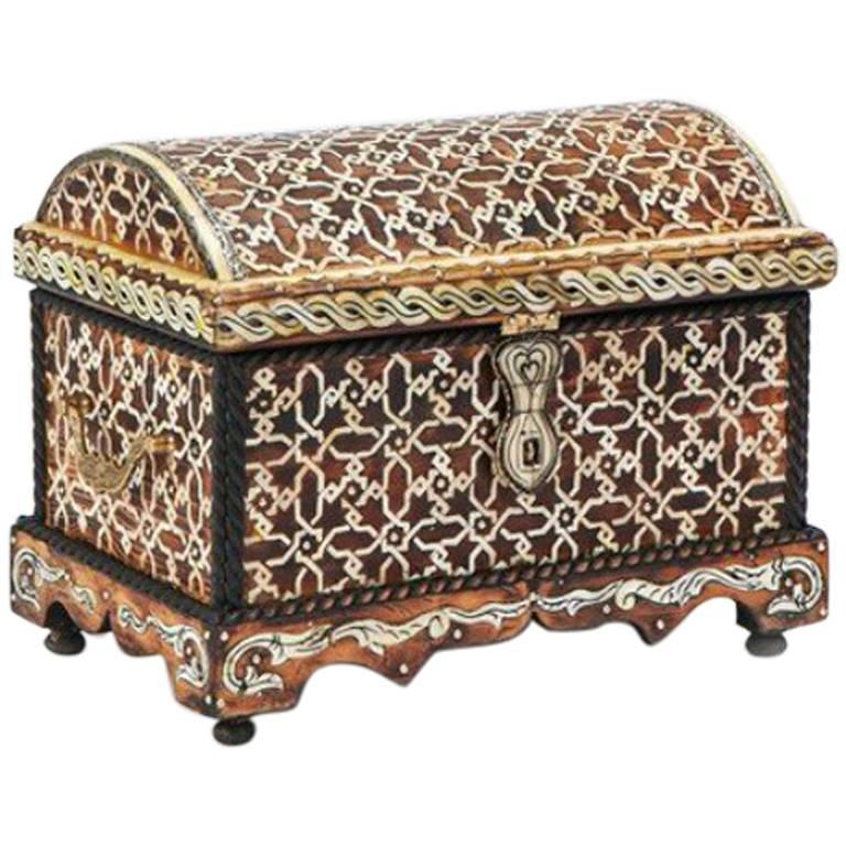 Midcentury Bone Inlaid Chest Box or Jewelry Casket