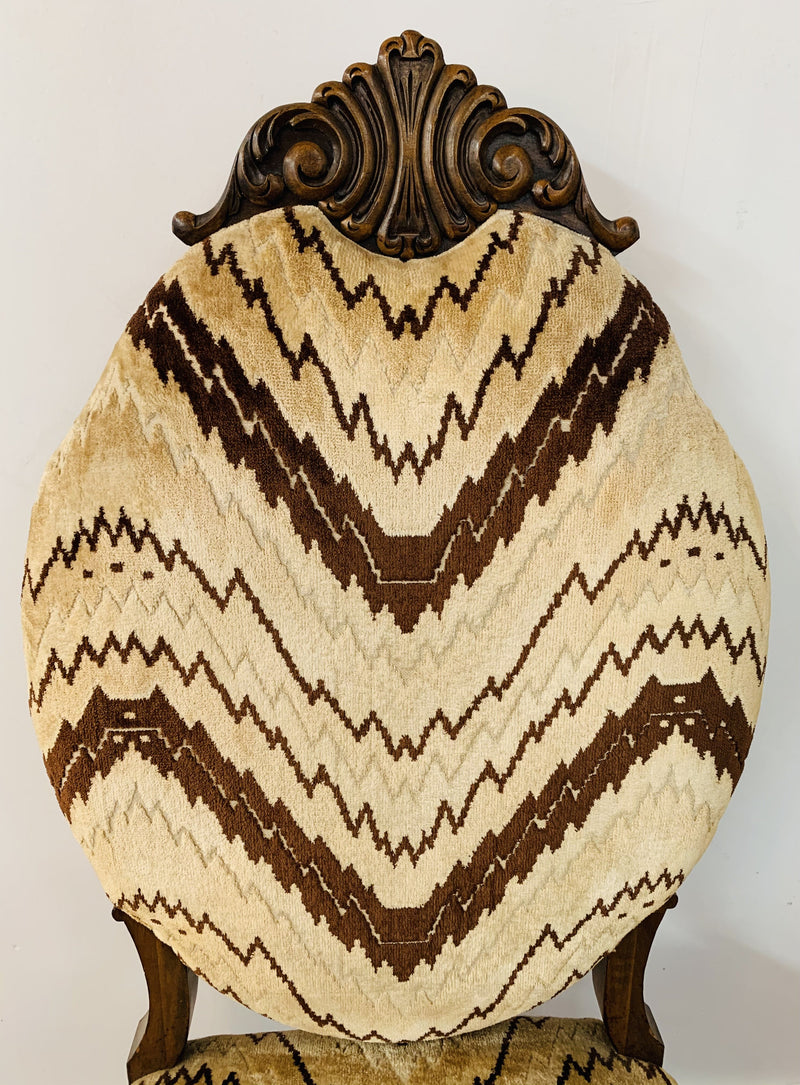 Side Chair with Chevron Striped Upholstery and Hand-carved Legs, a Pair