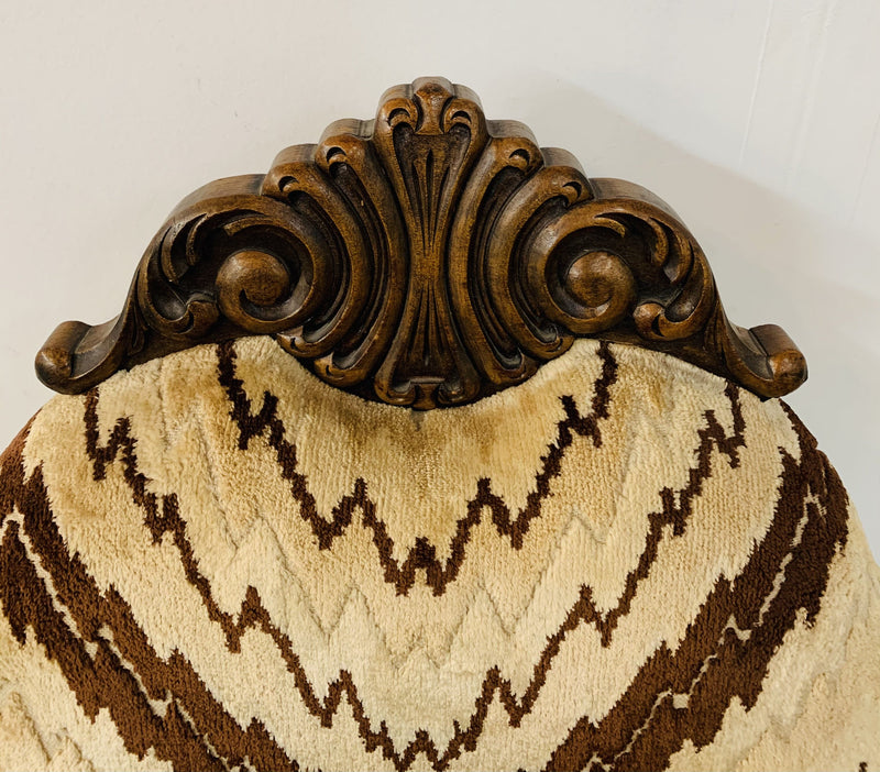 Side Chair with Chevron Striped Upholstery and Hand-carved Legs, a Pair