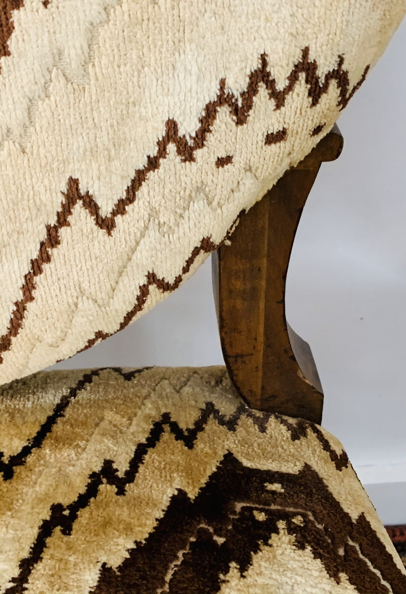 Side Chair with Chevron Striped Upholstery and Hand-carved Legs, a Pair