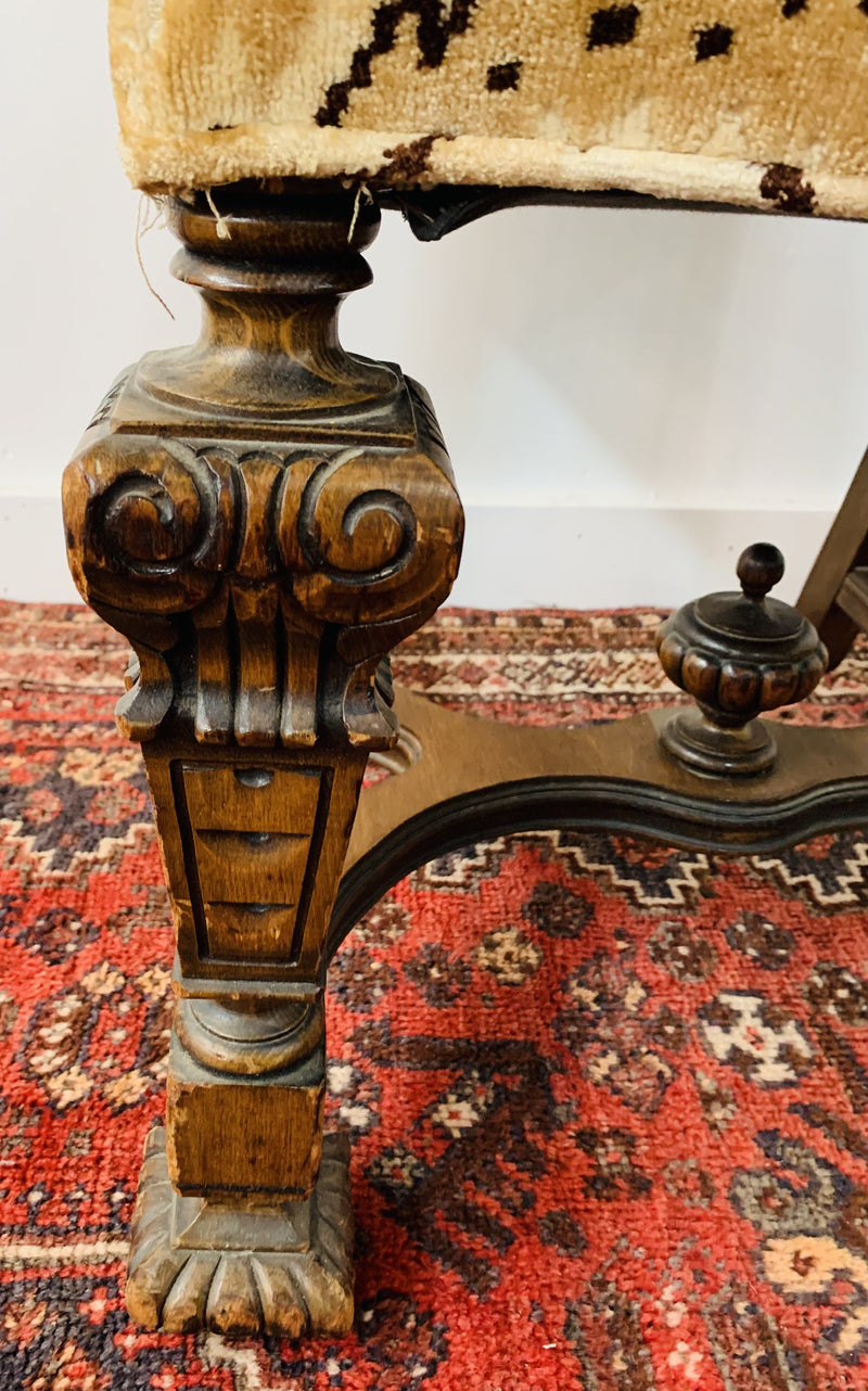 Side Chair with Chevron Striped Upholstery and Hand-carved Legs, a Pair