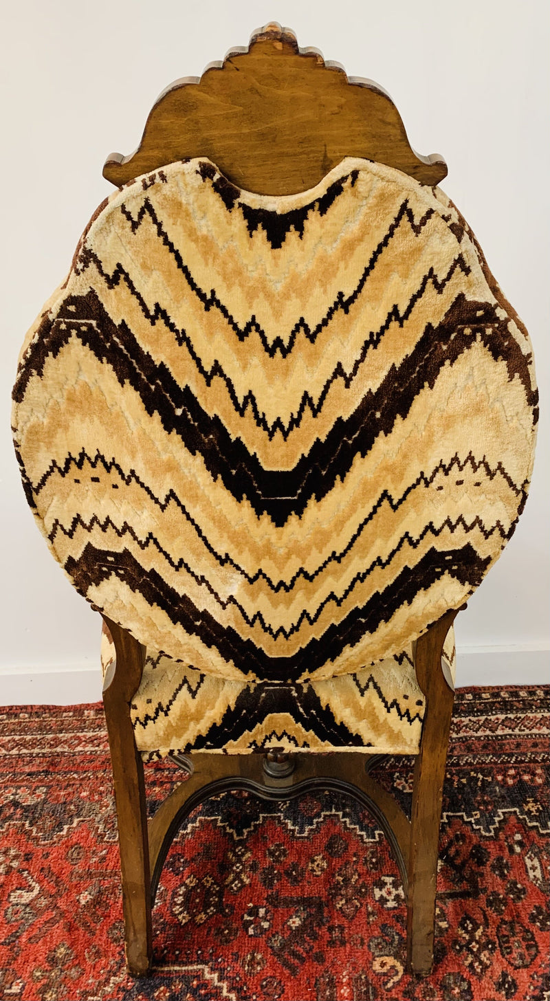 Side Chair with Chevron Striped Upholstery and Hand-carved Legs, a Pair