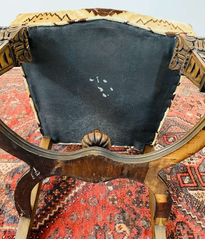 Side Chair with Chevron Striped Upholstery and Hand-carved Legs, a Pair