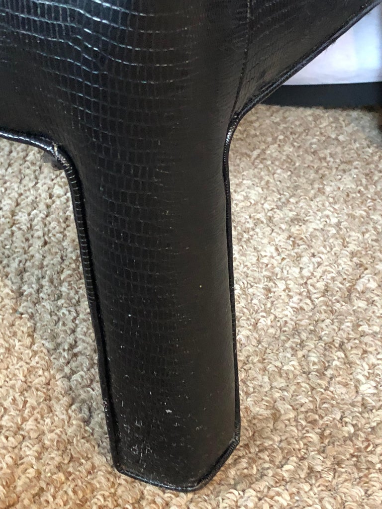 Pair of Alligator or Crocodile Faux Leather Cushioned Foot Stools or Benches
