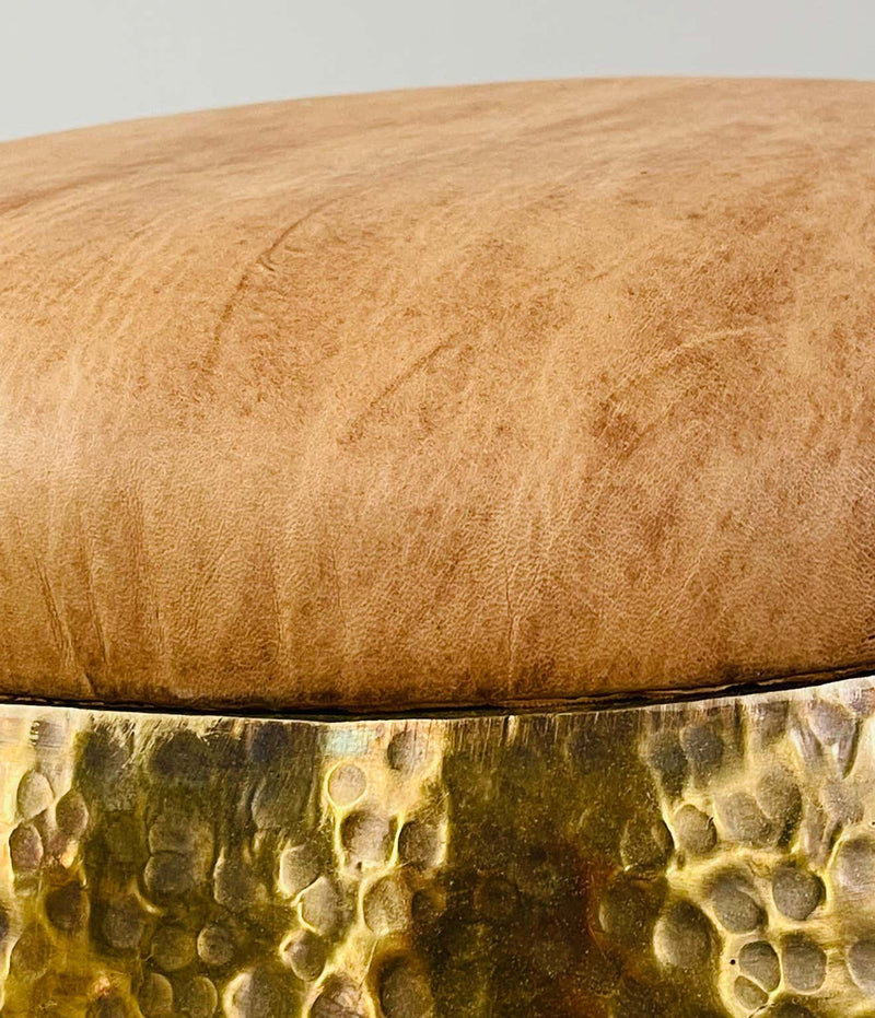 Mid Century Modern Brass Ottoman, Stool or Side Table With Leather Top, Set of 4