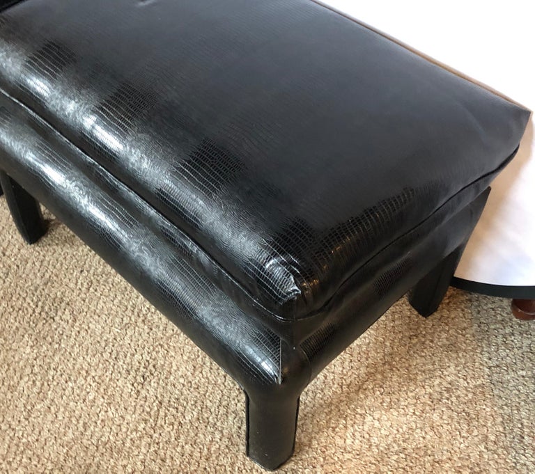 Pair of Alligator or Crocodile Faux Leather Cushioned Foot Stools or Benches