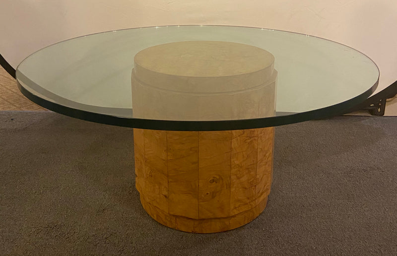 Edward Wormley for Dunbar Glass and Olive Burl Wood Low Table