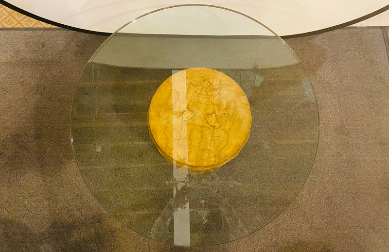 Edward Wormley for Dunbar Glass and Olive Burl Wood Low Table