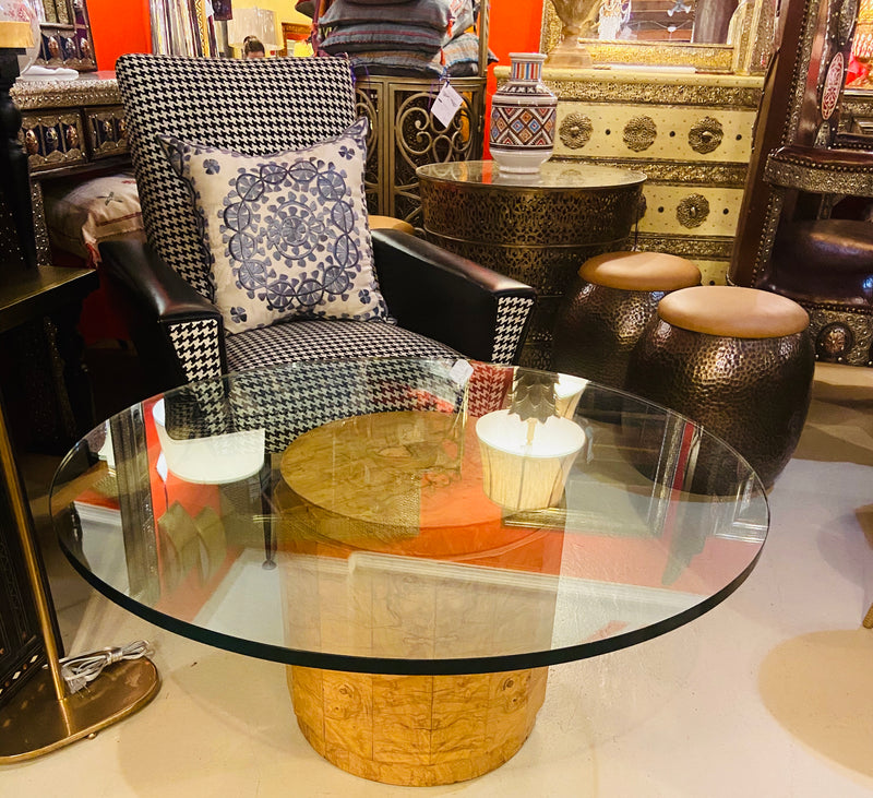 Edward Wormley for Dunbar Glass and Olive Burl Wood Low Table