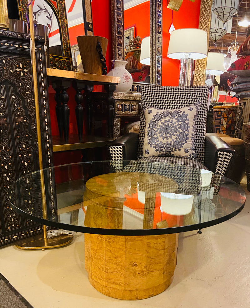 Edward Wormley for Dunbar Glass and Olive Burl Wood Low Table