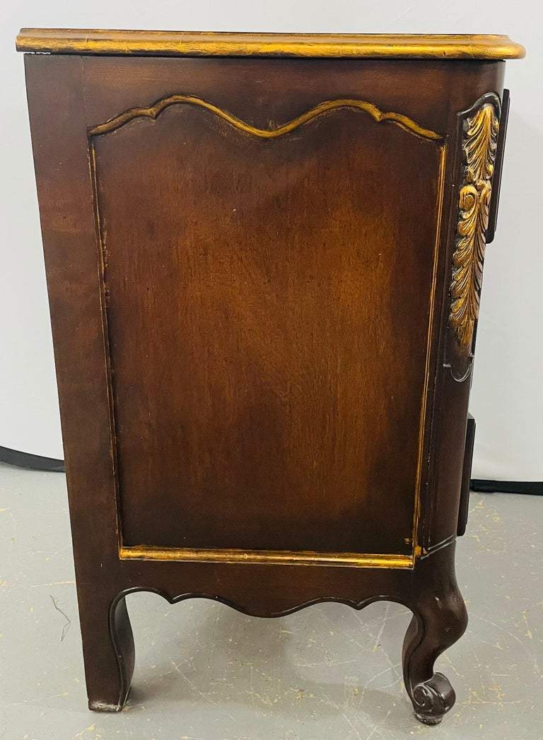 French Provincial 3 Drawer Mahogany Gilt Decorated Nightstand Table , a Pair