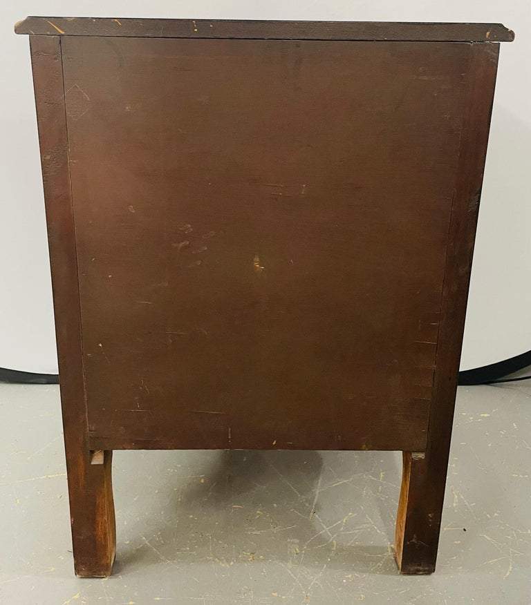 French Provincial 3 Drawer Mahogany Gilt Decorated Nightstand Table , a Pair