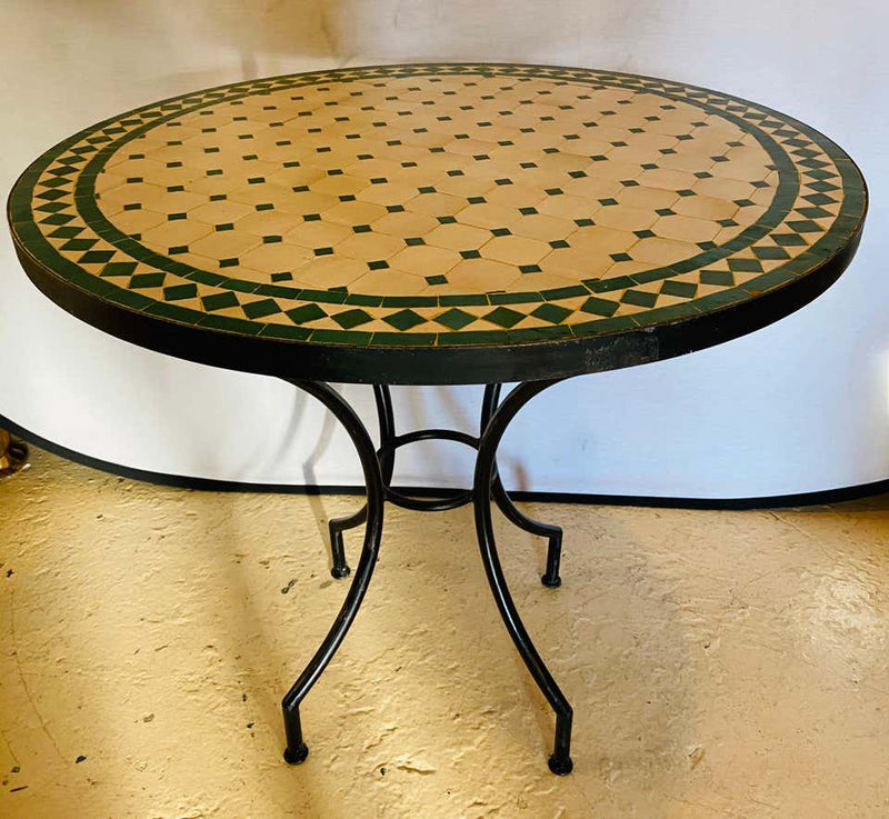 Moroccan Mosaic Bistro or Garden Table in Green and Off-White