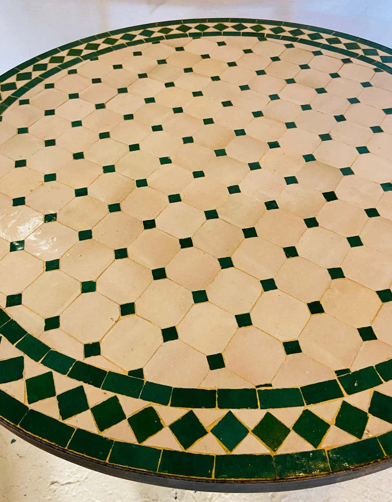 Moroccan Mosaic Bistro or Garden Table in Green and Off-White