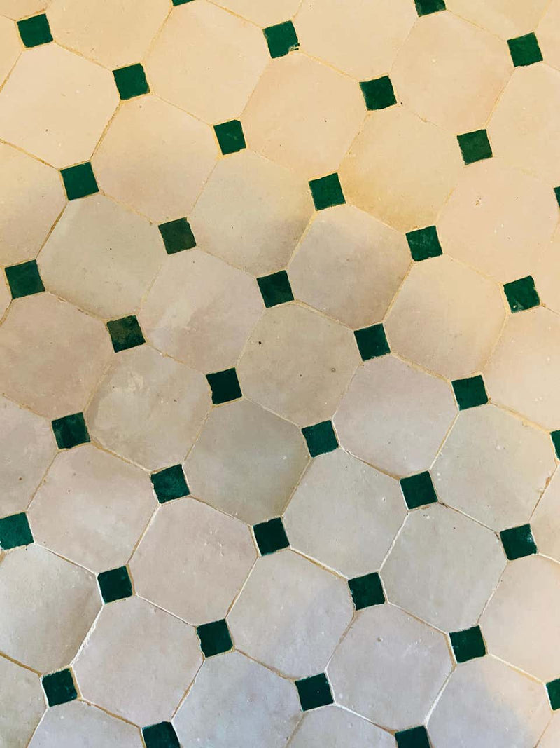 Moroccan Mosaic Bistro or Garden Table in Green and Off-White