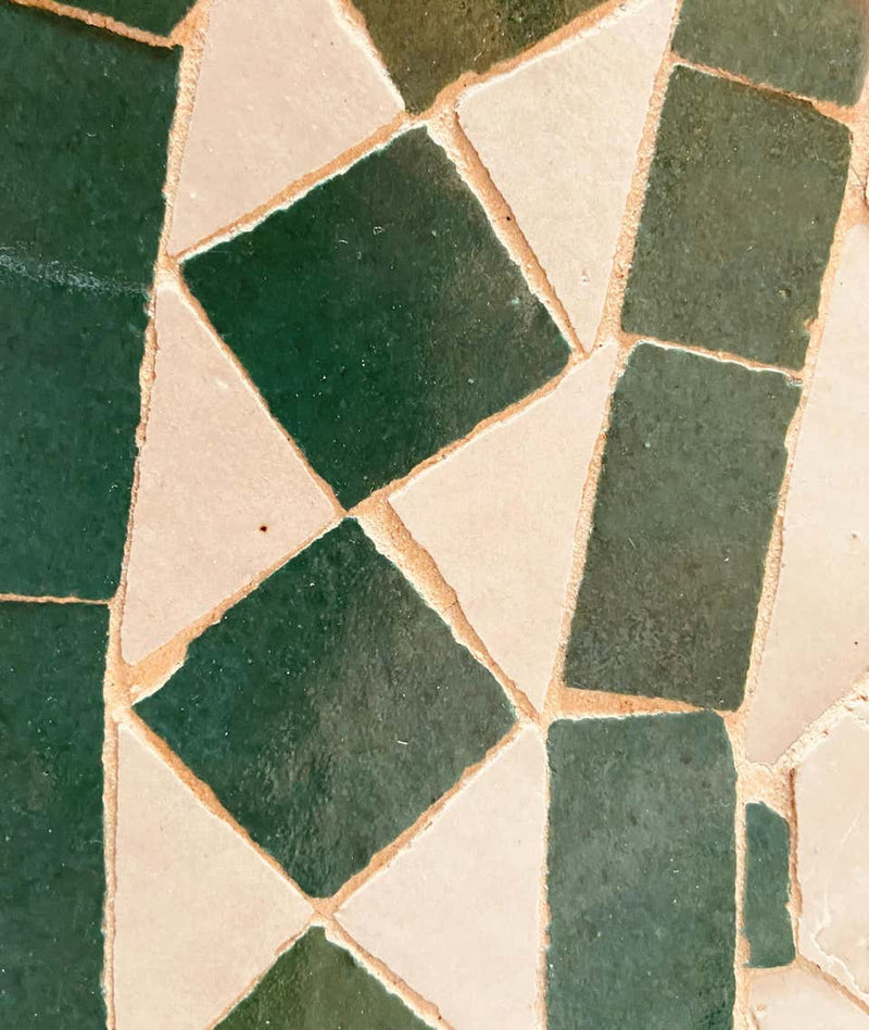 Moroccan Mosaic Bistro or Garden Table in Green and Off-White