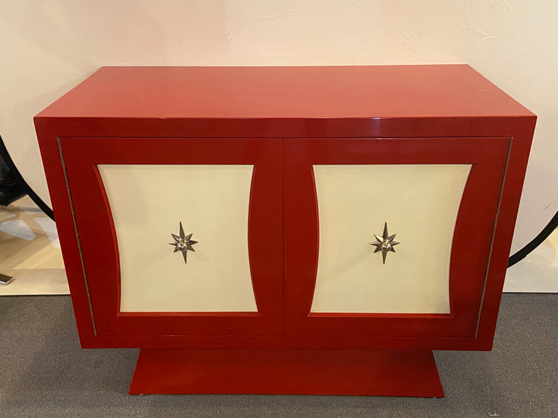 A Parzinger Style Cabinet, Commode or Server Lacquered in Red and White