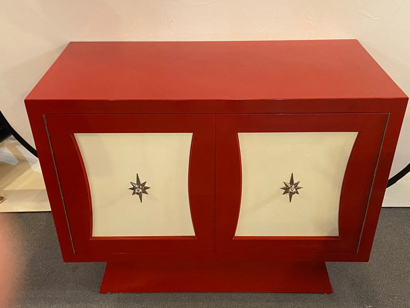 A Parzinger Style Cabinet, Commode or Server Lacquered in Red and White