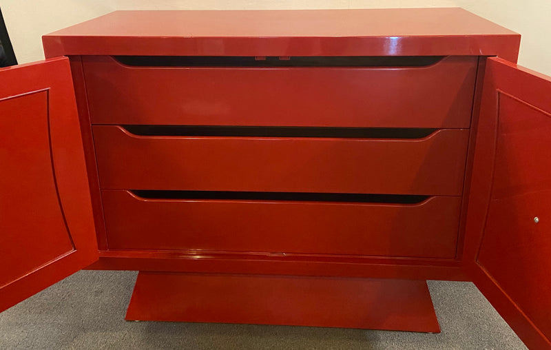 A Parzinger Style Cabinet, Commode or Server Lacquered in Red and White